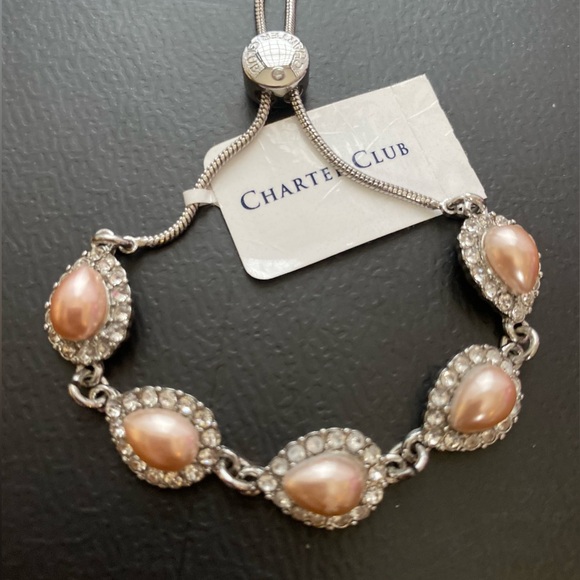 Charter Club Pave’ & Imitation Pink Pearl Slider Bracelet - Picture 3 of 5